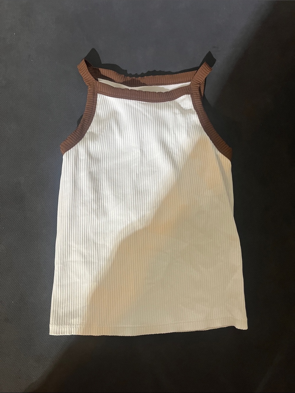 Joe Fresh Cream Ribbed Tank with Brown Trim